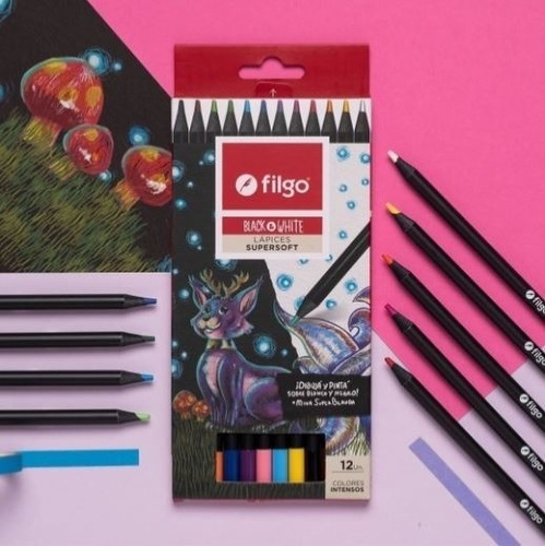 Imagen 2 de 4 de Lapiz Color Filgo Supersoft Black / White X12 Filgo