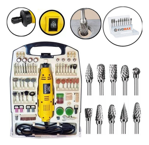 10 Fresas Tugnstenio Dremel + Micro Retífica Charbs 234 220v