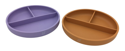 Papu Baby Set De 2 Platos Con Division De Silicón Para Bebé Color Naranja/Lila Division Redondo