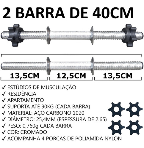 Kit 20kg Com Barras E Anilhas P/ Musculação Halter Roscas
