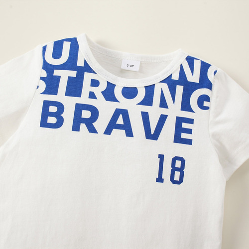 Conjunto Con Camiseta Blanca Y Pantalón Corto Azul Para Niño