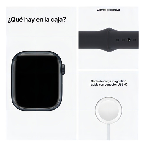 Apple Watch (GPS) Series 7 display de 1.614" con correa de fluoroelastómero color azul medianoche y caja color medianoche - Excelente (Reacondicionado)