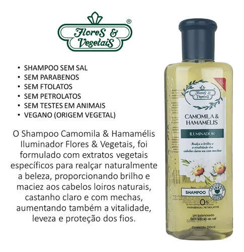 Kit 2 Shampoo Iluminador Brilho Capilar Flores E Vegetais
