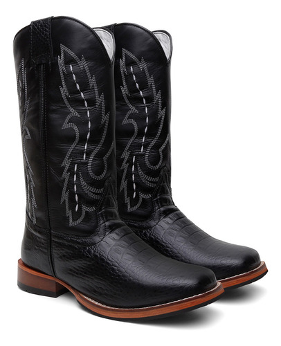 Bota Texana Alma Country Couro Jacare Black Via Horse Boots