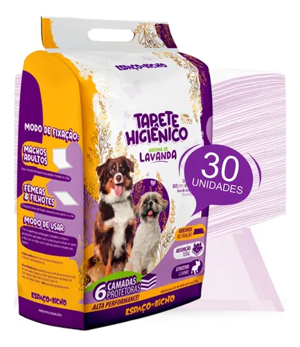 Tapete Higiênico Para Cães Premium 80x60 C/ 30 Un Lavanda