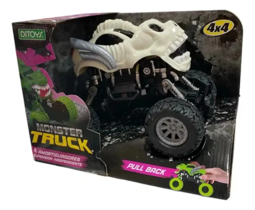 Monster Truck Dinosaurio 4x4 Pull Back - Ditoys Color Blanca Lisa Personaje Calavera