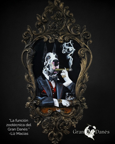 Pintura De Perro Gran Danés Con Puro Liz Macias Marco Dorado (Usado)