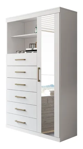 comprar Cômoda 1 Porta 6 Gavetas Marabá Santos Andirá Cor Branco