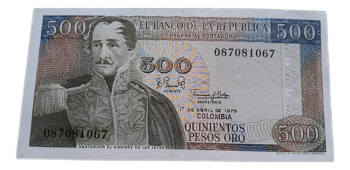 Colombia 500 Pesos Oro 1979 Con Pelicula De Seguridad