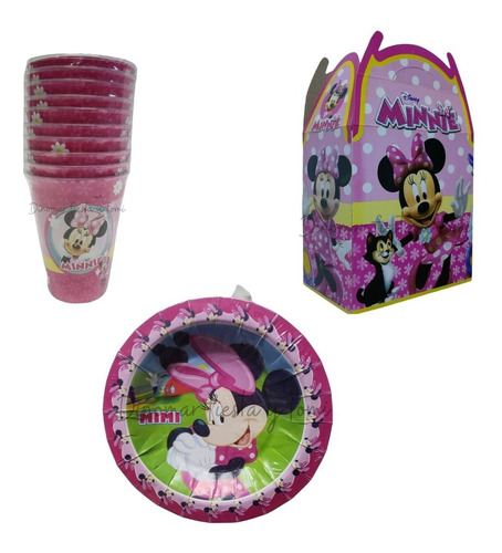 Minnie Mouse. Kit Para 10 Niños. Platos, Vasos,caja Dulcera