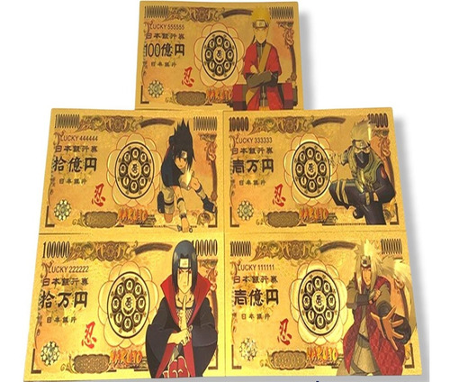 Naruto 5 Piezas Yen Billete Dorado Sasuke Kakashi Jiraya