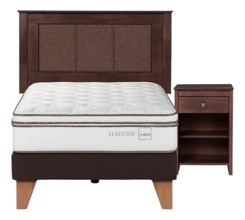 Cama Europea 1,5 Plazas Rosen Classique + Muebles Rachel