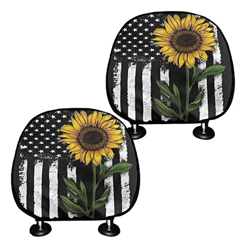 Bigcarjob American Flag Sunflower Car Seat Headrest Cover Se