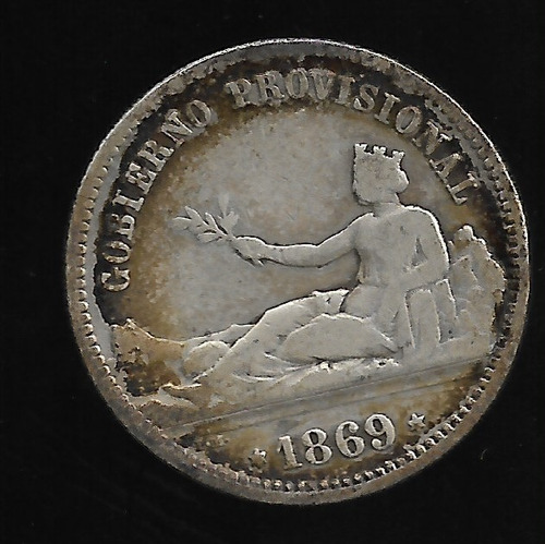 España 1 Peseta 1869 Snw Plata Km # 652  B/mb