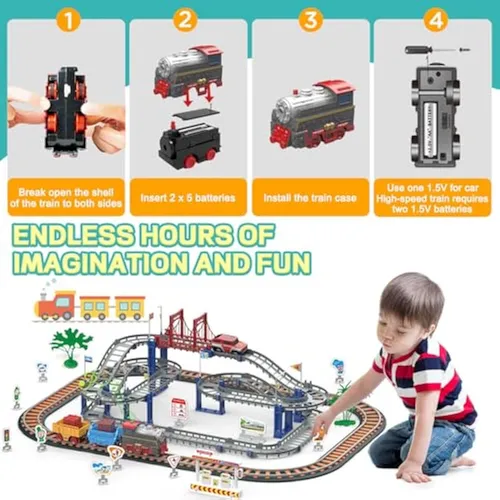 Juego De Pista De Tren De Juguete, Juego De Autos