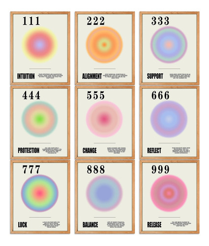 Sherr Juego De 9 Posteres De Numeros De Angel, Colorido Este