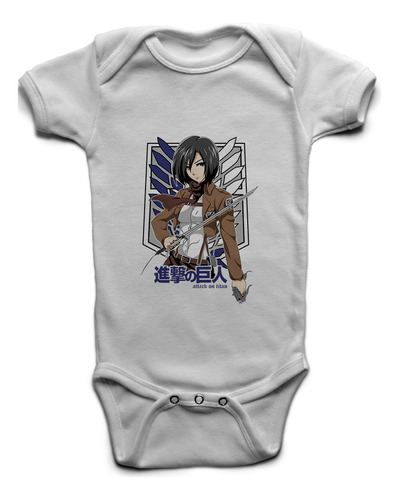 Body Attack On Titan 100% Poliéster Branco G Mikasa Ackerman