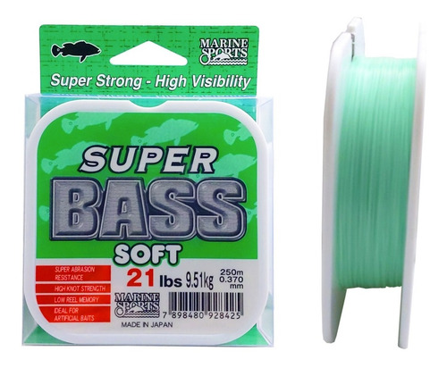 Linha Monofilamento Super Bass Soft 0,37mm 21lbs 9,51kg 250m Cor Verde