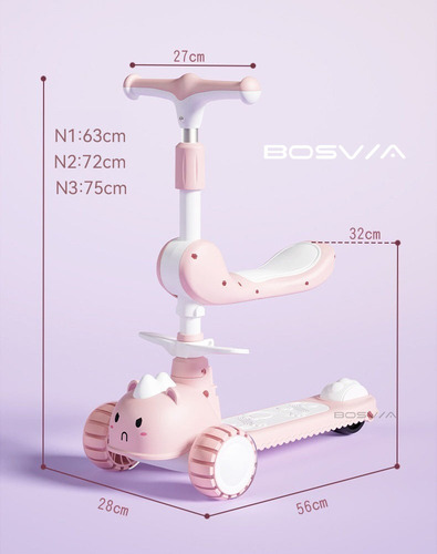 Patinete Infantil Ajustável Com Assento E Rodas Led
