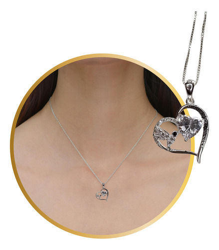 Collar Mujer Plata 925 Cadena + Dije Colibri Con Circones 2 Plateado