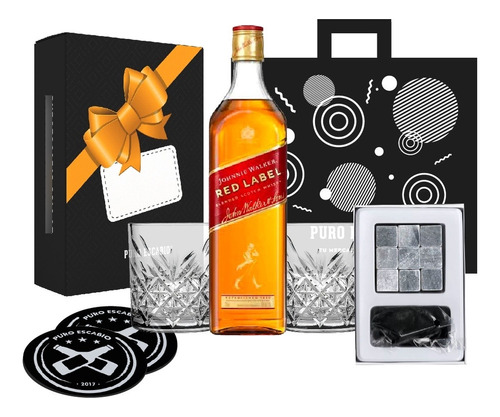 Box Whisky Johnnie Walker Red Label 750ml + Vaso + Set Hielo