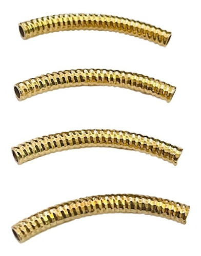 Tubo Rayado Italiano 3cm En Chapa Oro 14k Bisutería 10 Gr