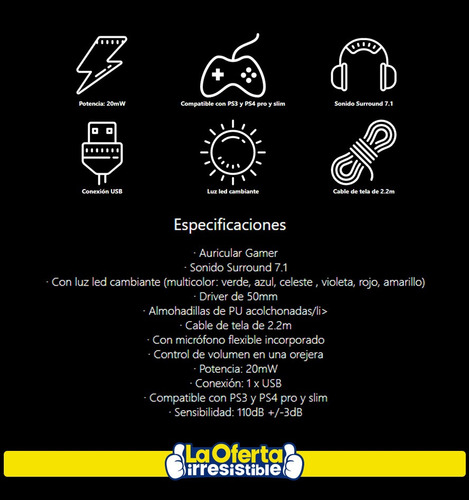 Imagen 4 de 6 de Auriculares Gamer Kolke Battle 7.1 Para Ps4 Ps3 Y Pc Loi