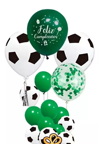 17 Globos Decoración Cumpleaños Globos Cumpleaños Futbol 656 Color  Verde,blanco y negro