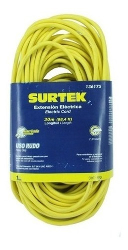 Extensión Eléctrica Uso Rudo Aterrizada 30m Surtek Color Amarillo