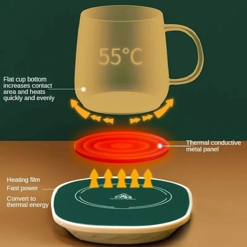 Imagen 3 de 10 de Taza Café Té Con Calentador Eléctrico Más Cucharita Regalo