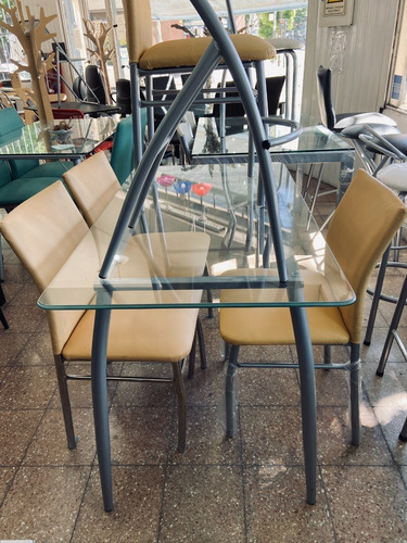 Imagen 2 de 6 de Mesa Vidrio Patas Caño Conificada Gris Vidrio Incoloro