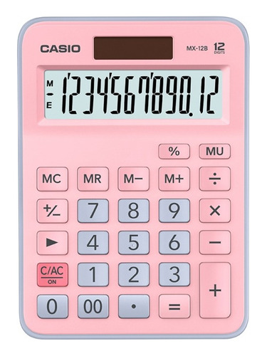 Calculadora De Mesa - Solar E Bateria - Casio - Rosa C/ Azul