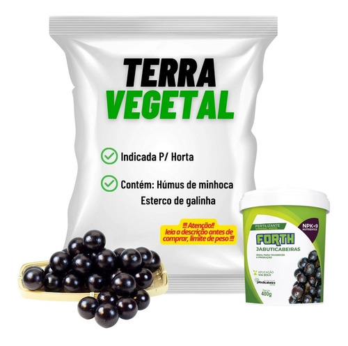 25kg Terra Vegetal + Fertilizante Forth Jabuticabeiras 400g