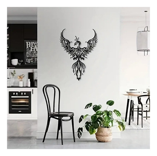Decoración Pared Con Silueta De Fénix Hecha Hierro Forjado