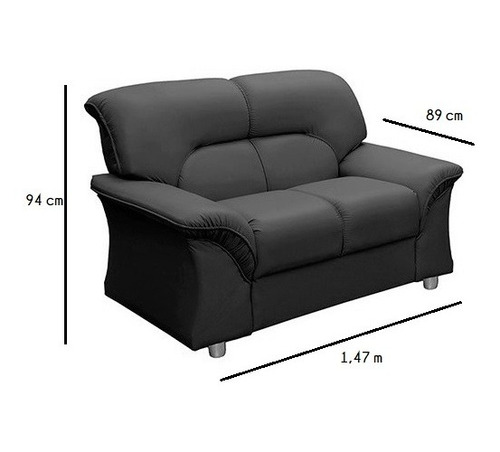 Sillón Sofá LG Amoblamientos 2 Cuerpos Símil Cuero Negro