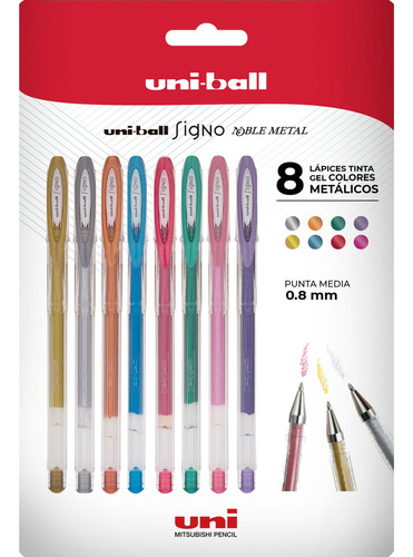 Lápices Gel Uniball Signo-120 X8 Colores Metálicos