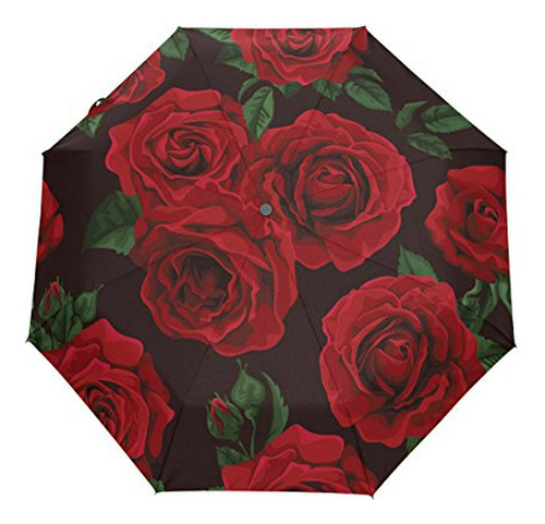 Sombrilla O Paraguas - Wozo Romantic Leaf Rose 3 Folds Auto