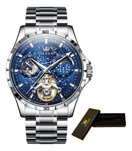 Relojes Luminosos Olevs Fashion Mechanical Tourbillon Color Del Fondo Azul