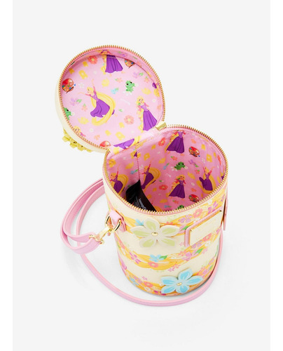 Crossbody Loungefly Disney Enredados Rapunzel 2025 Amarillo Floreado Níquel Rosa
