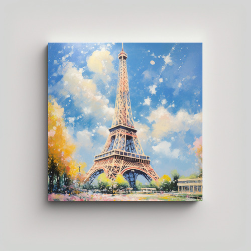 20x20cm Cuadro Vanguardia Composición Eiffel Tower Flores