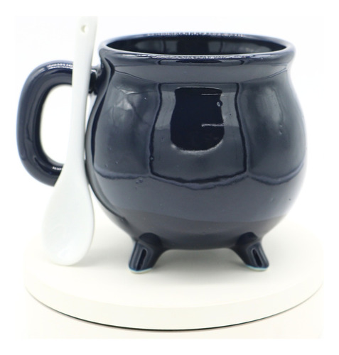 Caldero De Cerámica Tipo Taza Color Azul Cobalto Con Cuchara