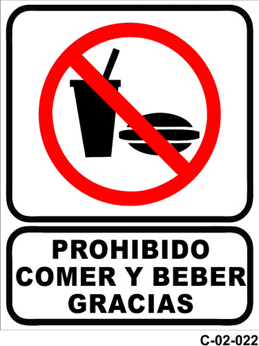 Cartel Prohibido Comer Y Beber 22x28 Cm Señaletica C-02-022