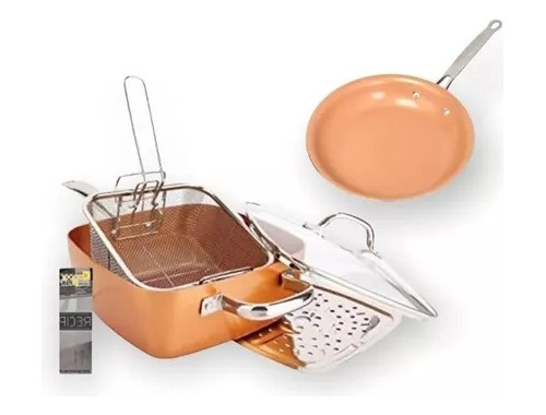 Set Copper Chef Pan Olla + Sarten 5 Piezas Migas Cobre