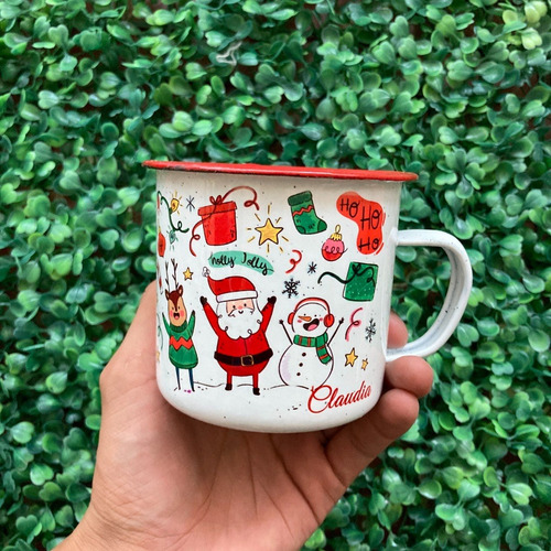 Imagen 4 de 4 de Taza Peltre Regalo Navidad - Santa - Reno Merry Christmas
