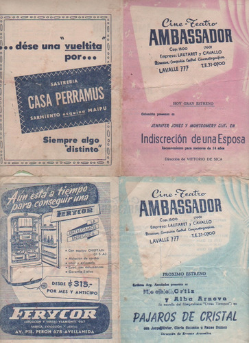 Lote De 2 Antiguos Programa Cine * Ambassador  * Año 1955