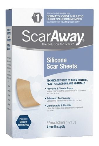 Scaraway 8 Hoja Silicona 4mes Cicatrices Queloide Scar Away