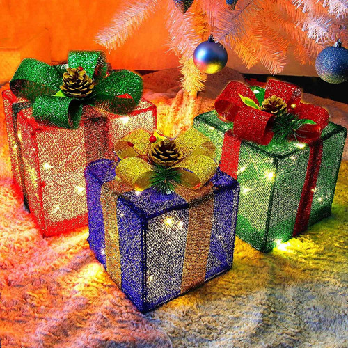 Cajas De Regalo Iluminadas De Navidad Decoraciones Al A...