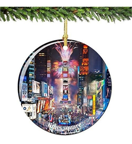 Times Square De Navidad Ornamento, Nyc De Porcelana 2.75  Ci