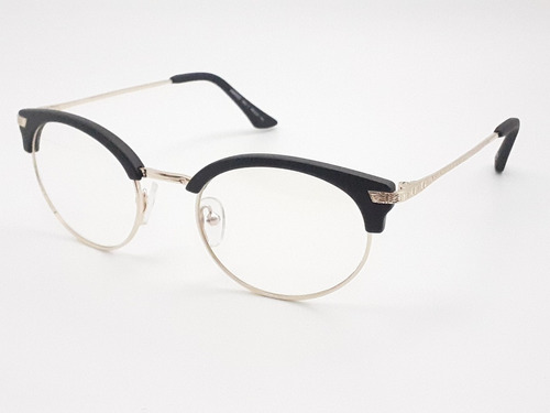 Armação Oculos Feminino Am 005 Retro Preto Dourado Metal