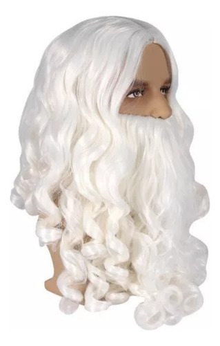 Peluca Sintética De Pelo Largo Y Rizado Blanco Santa Claus C